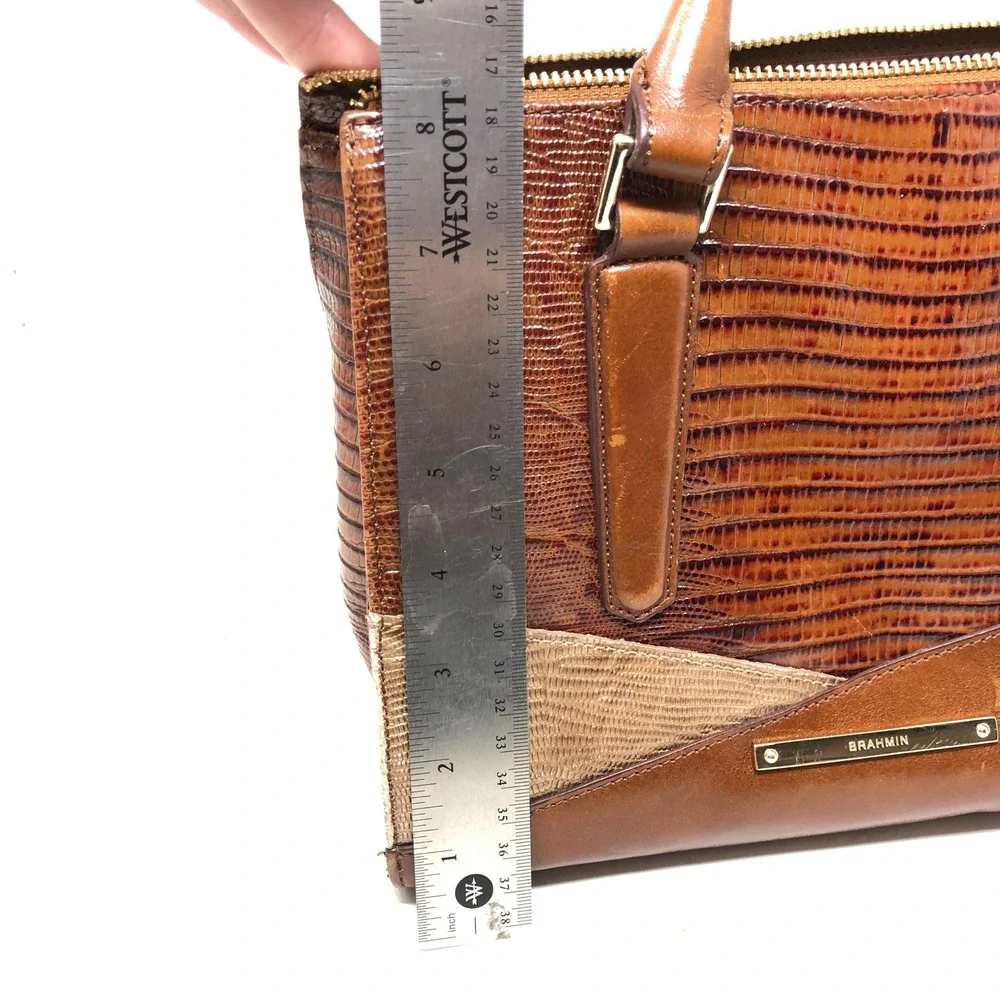 Brahmin Womens Small Satchel Brown Croc Embossed Leather Crossbody